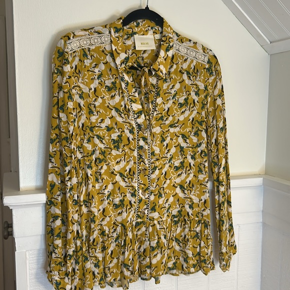 Anthropologie Maeve Janie Flounced Peasant Blouse Rabbit Print Women’s 2 - Picture 3 of 10